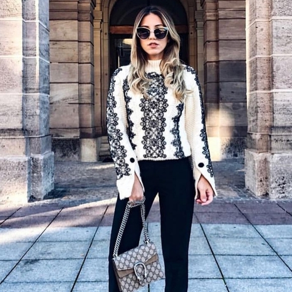 Long Zara Knitwear Collection ZARA Knit Fair Isle Ivory Brown